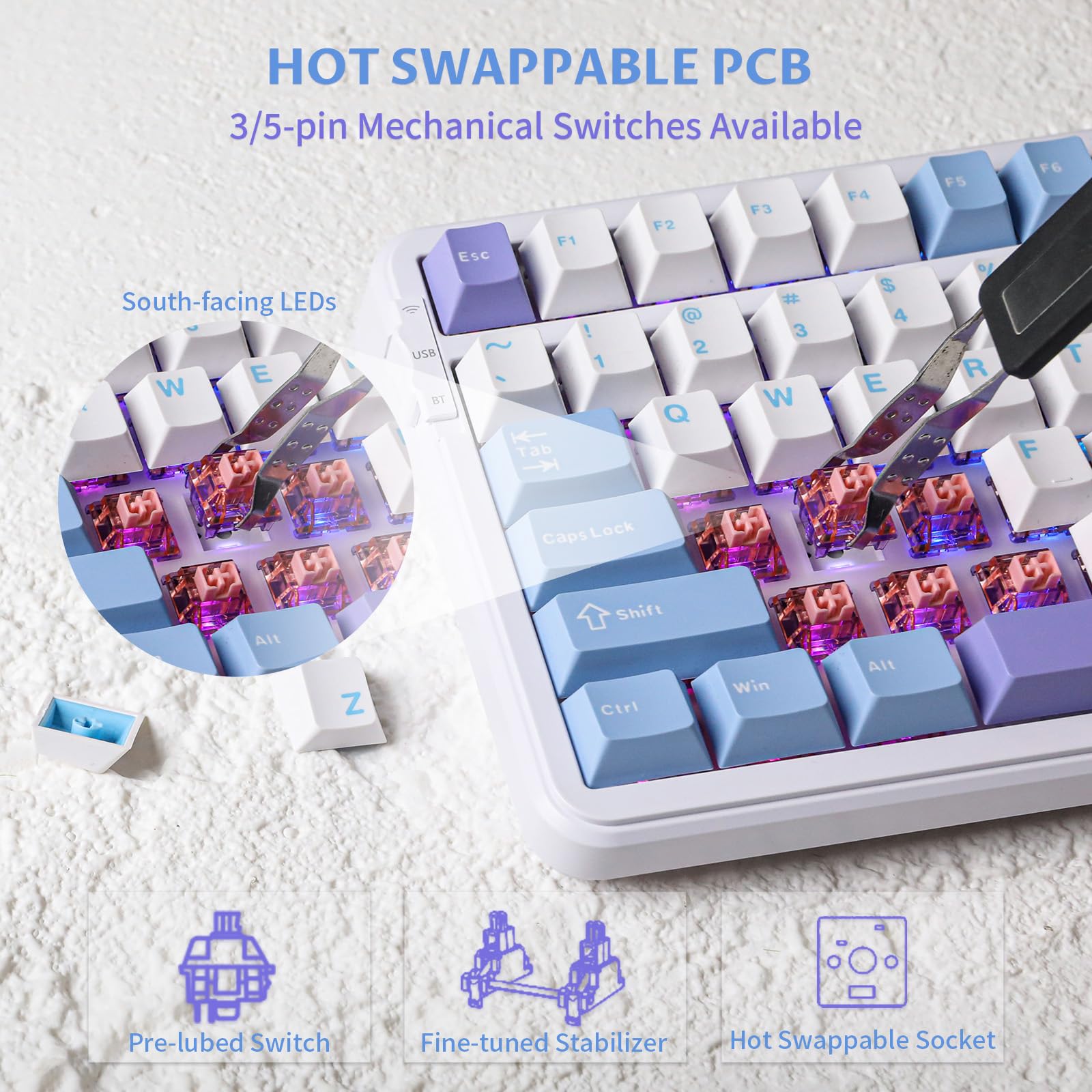 EPOMAKER Cypher 96 Wireless Gaming Keyboard with 8000mAh Battery, Hot Swappable Creamy Keyboard with Numpad and Calculator, RGB Backlit, NKRO for Games/Office (Wisteria Linear Switch) - Image 5