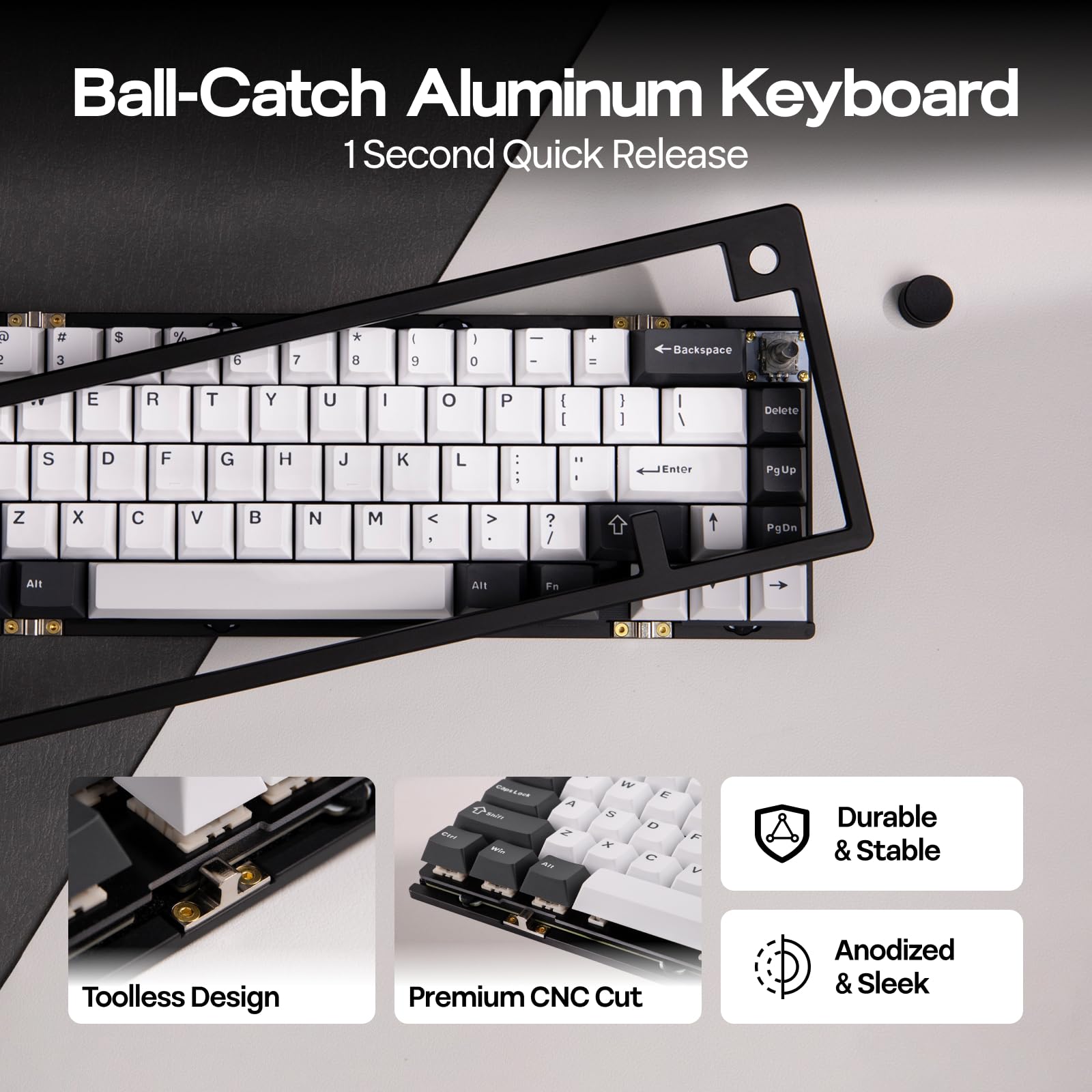 EPOMAKER Galaxy65 Wireless QMK/VIA Mechanical Keyboard, Ball-Catch Anodized Aluminum Custom Keyboard, Pre-Lubed Hot-Swappable Switch, RGB Backlit, Rotary Knob, 2.4Ghz/BT/Type-C (Black) - Image 8