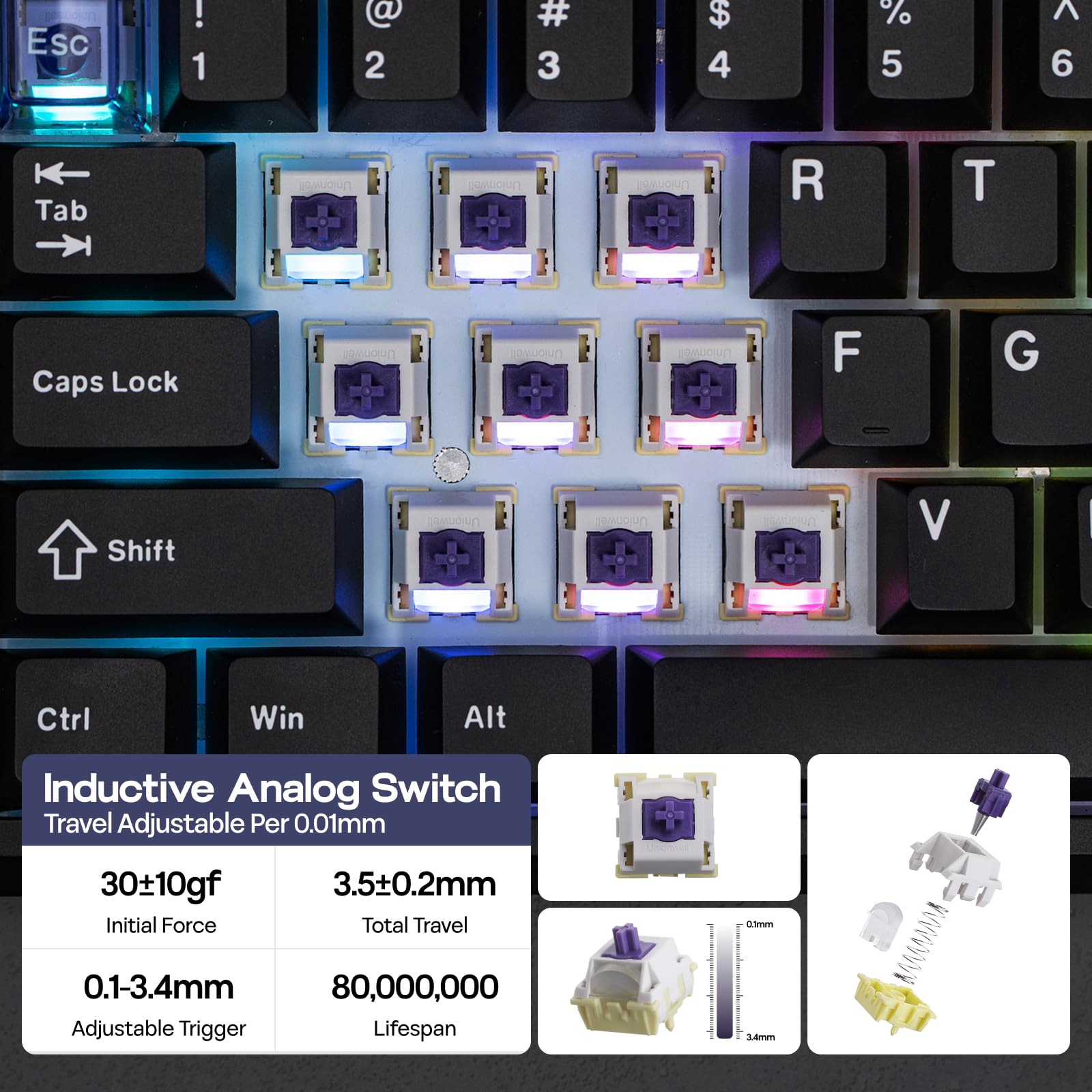 EPOMAKER Magcore65 Lite Wireless Analog Keyboard, DKS & SOCD, 8K Polling Inductive Switch, PC & PBT Keycap, Hot-Swap, RGB, 2.4G/BT, 65% Layout Gaming Keyboard - Image 3