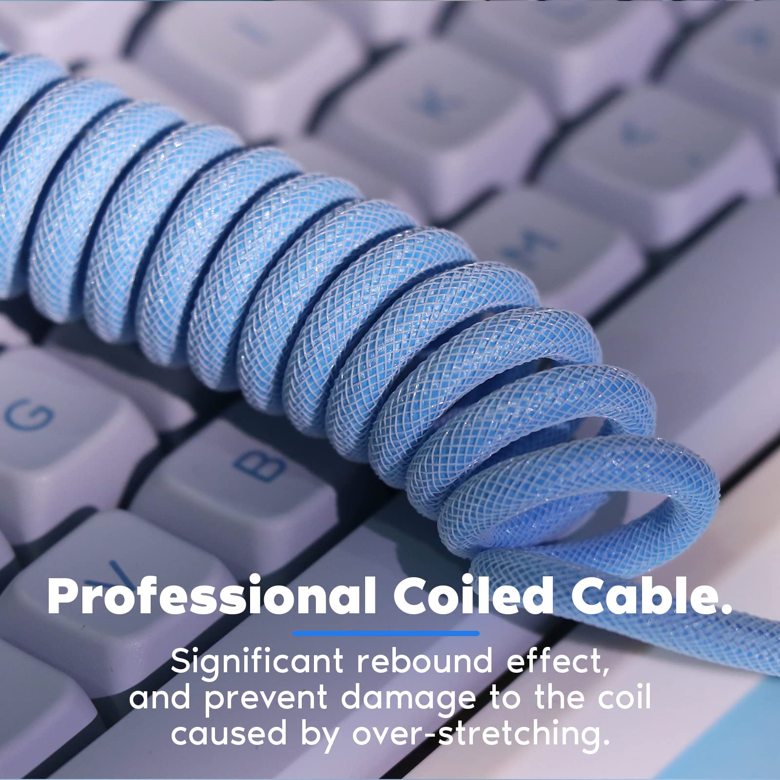 EPOMAKER Mix 1.8m Coiled Type-C to USB A TPU Mechanical Keyboard Space Cable with Detachable Aviator Connector for Gaming Keyboard and Cellphone(Peacock Blue) - Image 4
