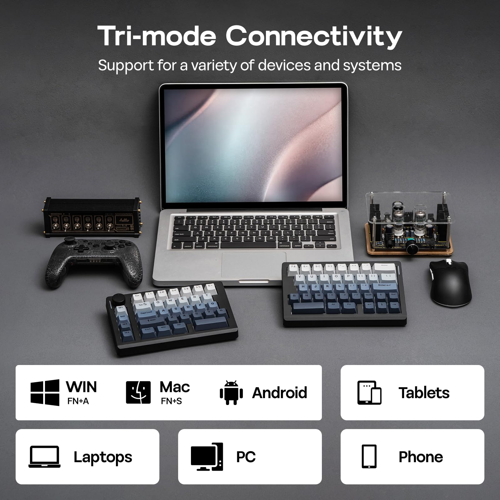 EPOMAKER Split70 Wireless Ergonomic Keyboard with QMK/VIA and Knob, Mechanical Gaming Keyboard with RGB, Hot-Swap, Creamy Linear Switch, PBT Keycap, Mac Modifier, Gasket, 70% Split Layout (Black) - Image 4