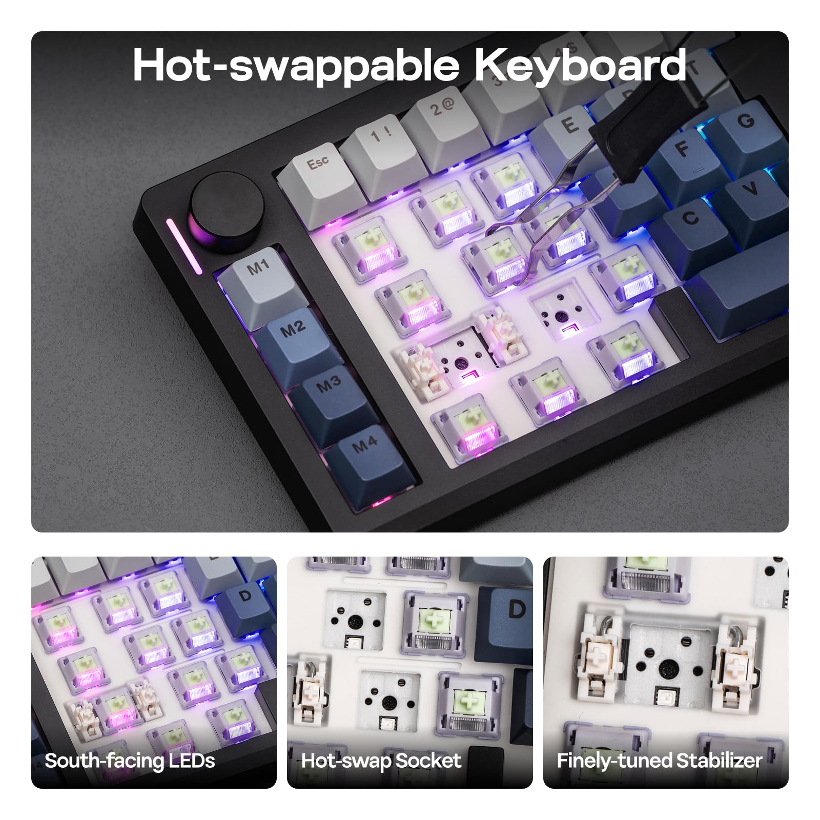 EPOMAKER Split70 Wireless Ergonomic Keyboard with QMK/VIA and Knob, Mechanical Gaming Keyboard with RGB, Hot-Swap, Creamy Linear Switch, PBT Keycap, Mac Modifier, Gasket, 70% Split Layout (Black) - Image 6